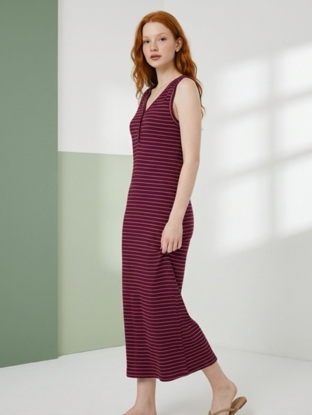 Carve Designs - Sleeveless Striped Midi Dress - Organic Cotton Blend -Size Small